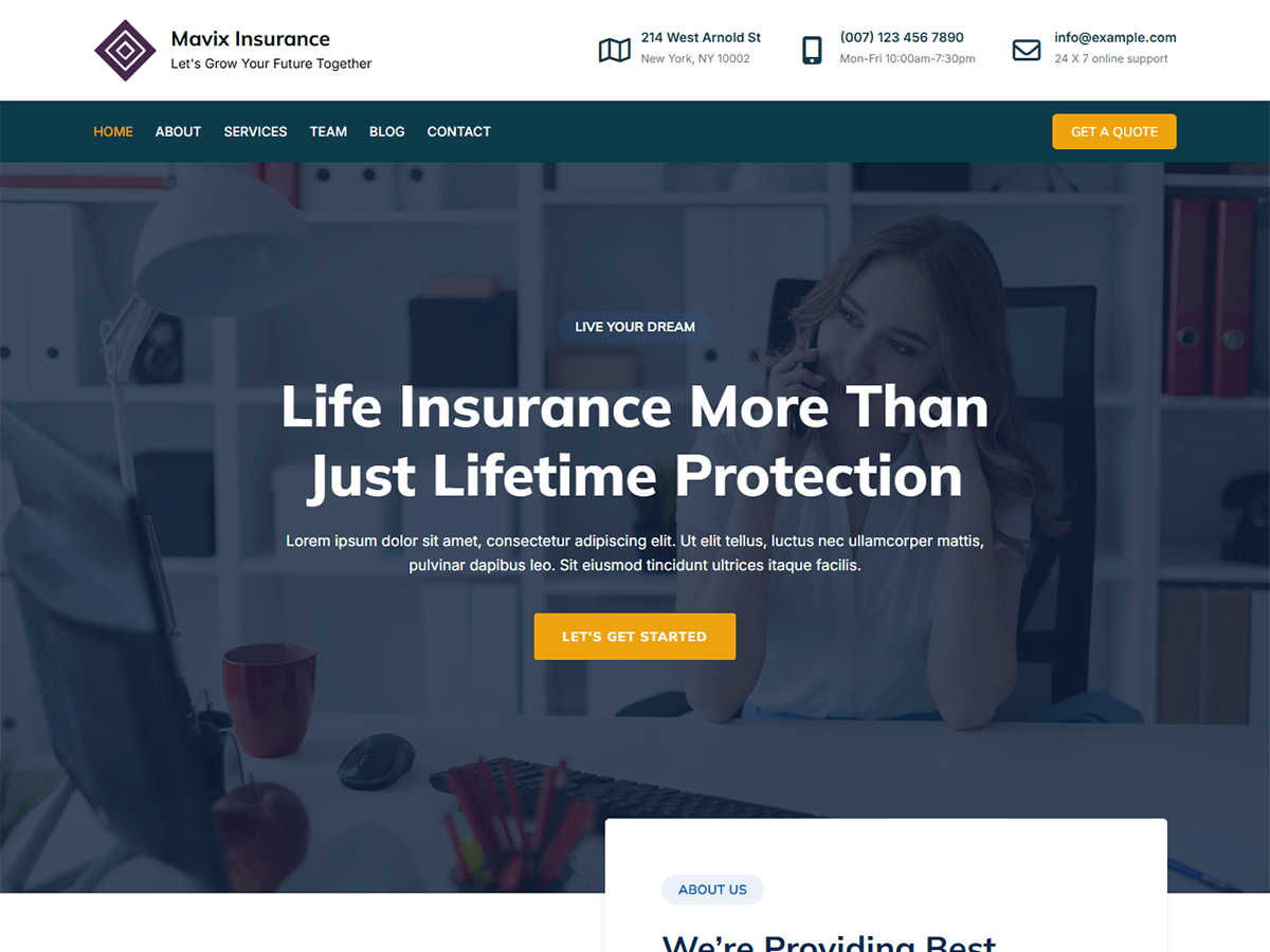 Mavix Insurance theme screenshot