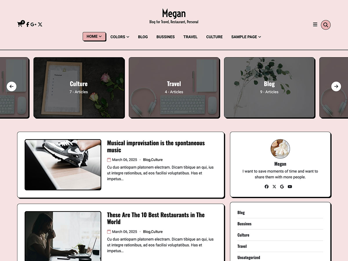Megan Blog Multipurpose theme screenshot