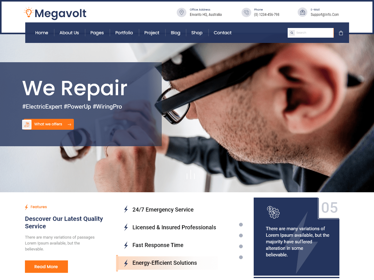 MegaVolt Electrician theme screenshot