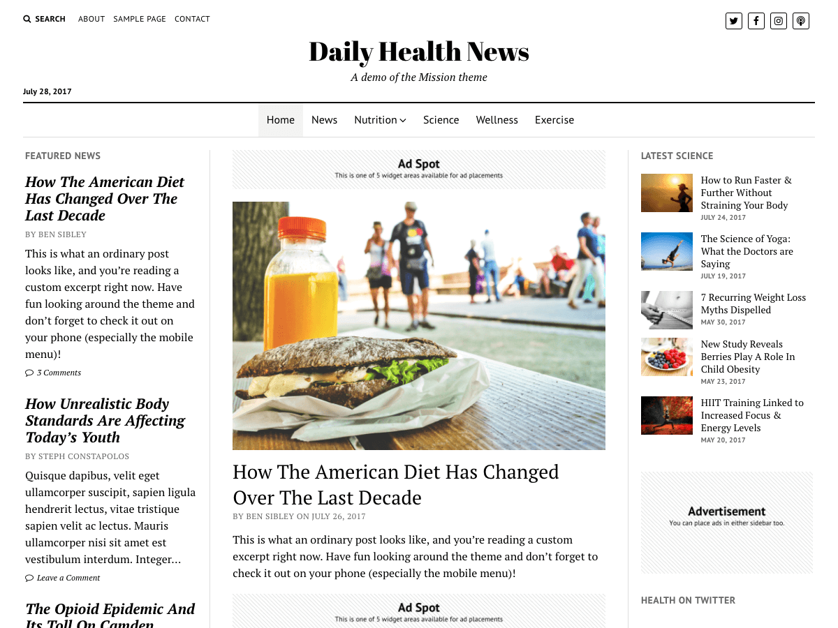 Mission News theme screenshot