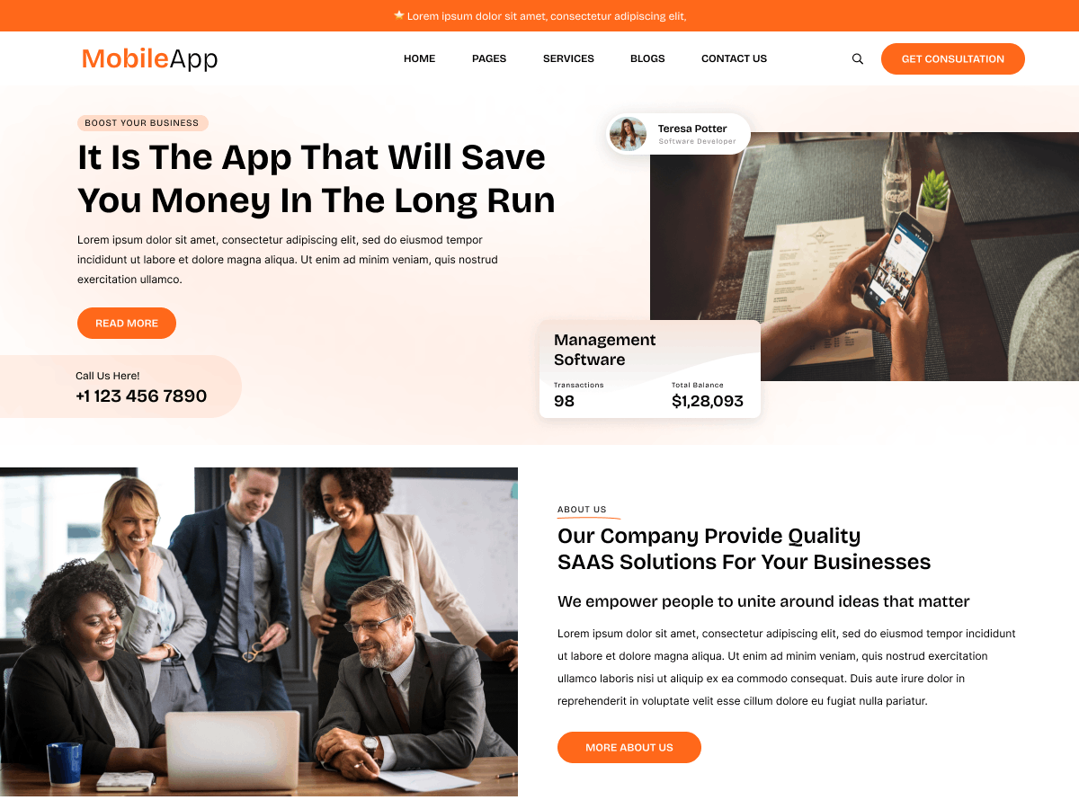 Mobile App Company theme screenshot