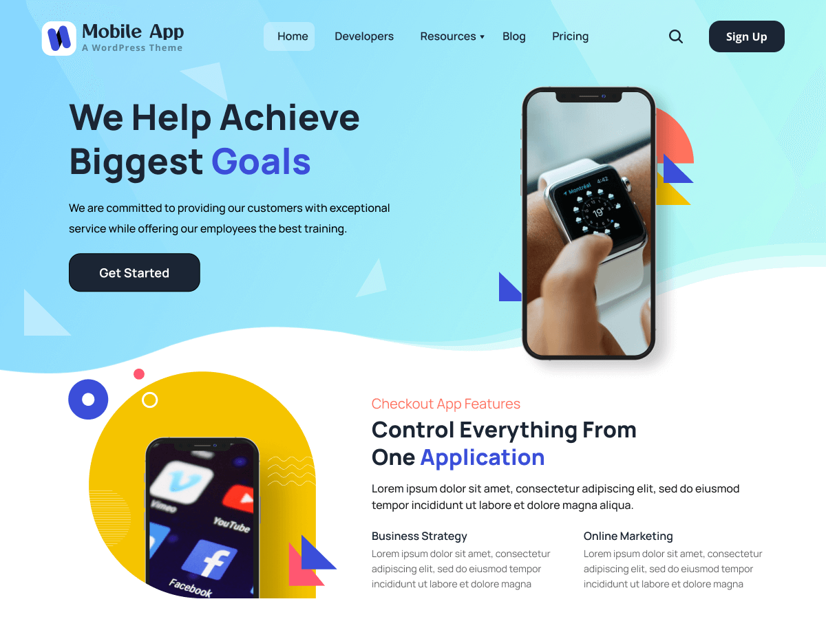 Mobile App Hub theme screenshot