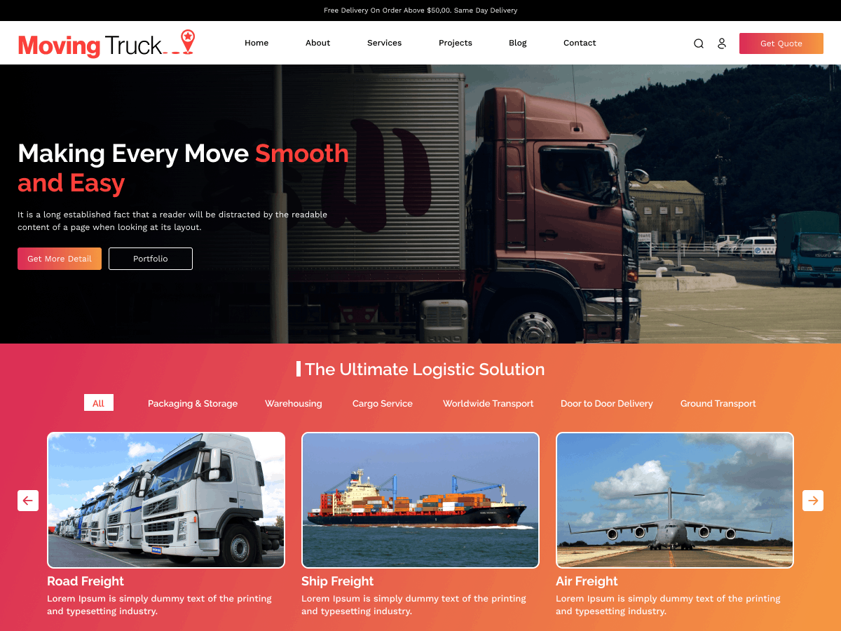 Moving Truck Rental theme screenshot