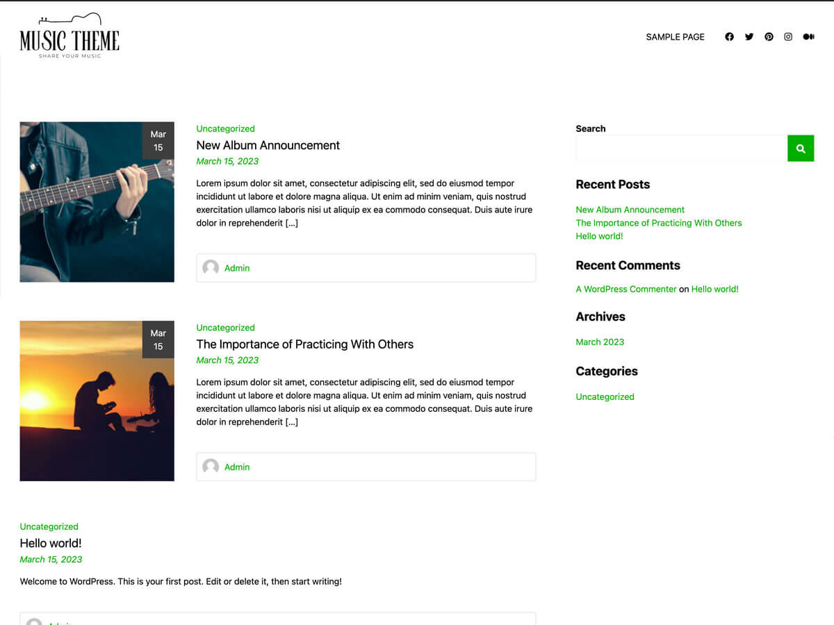 Music Blog theme screenshot