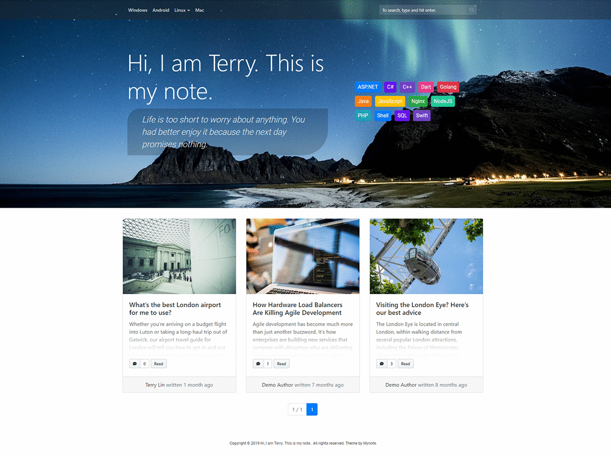 Mynote theme screenshot