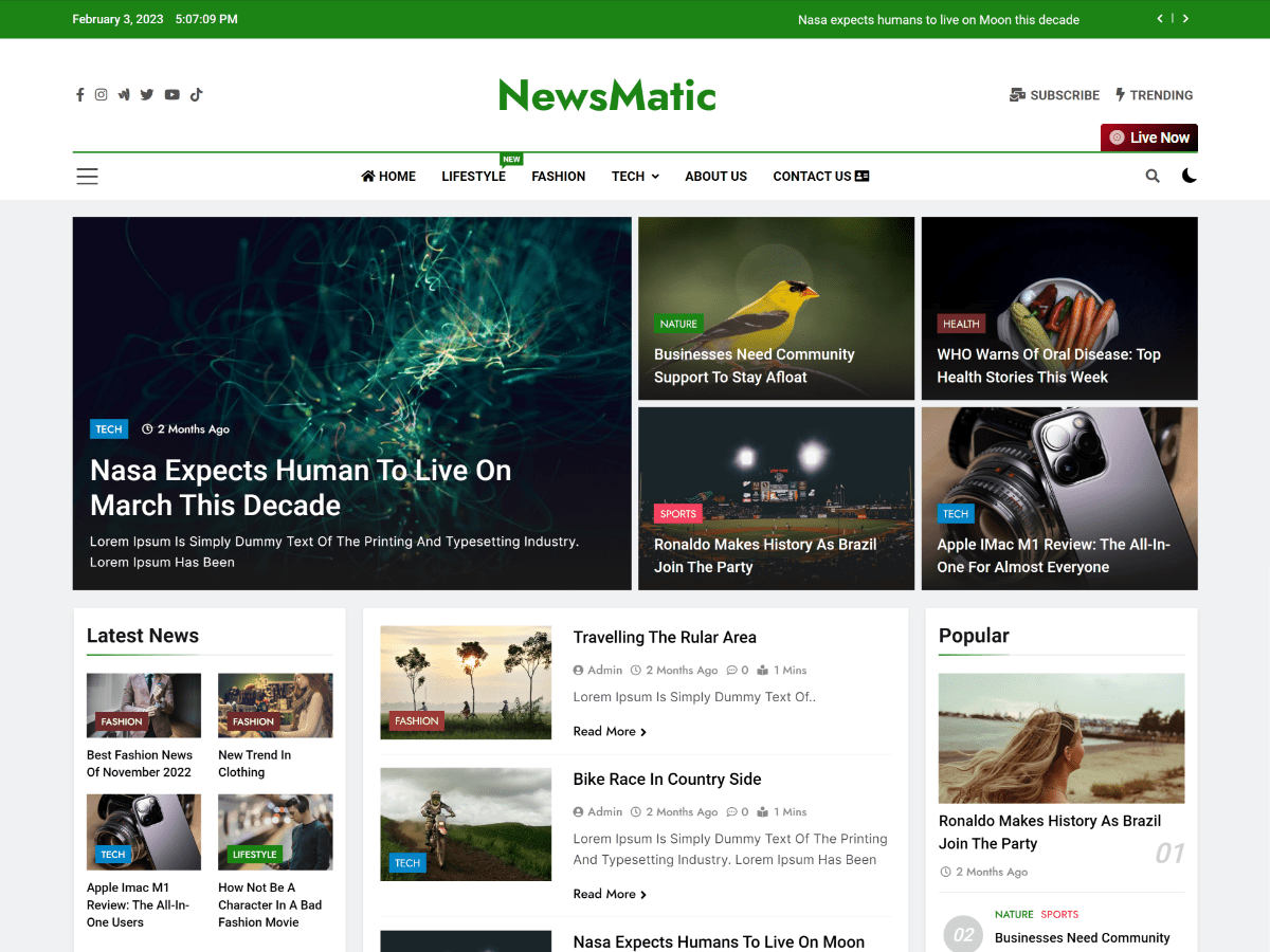 Newsmatic theme screenshot