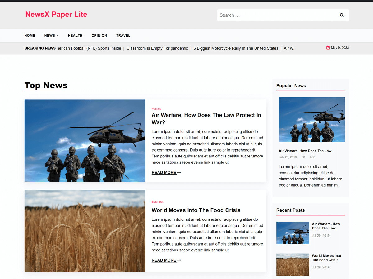 NewsX Paper Lite theme screenshot