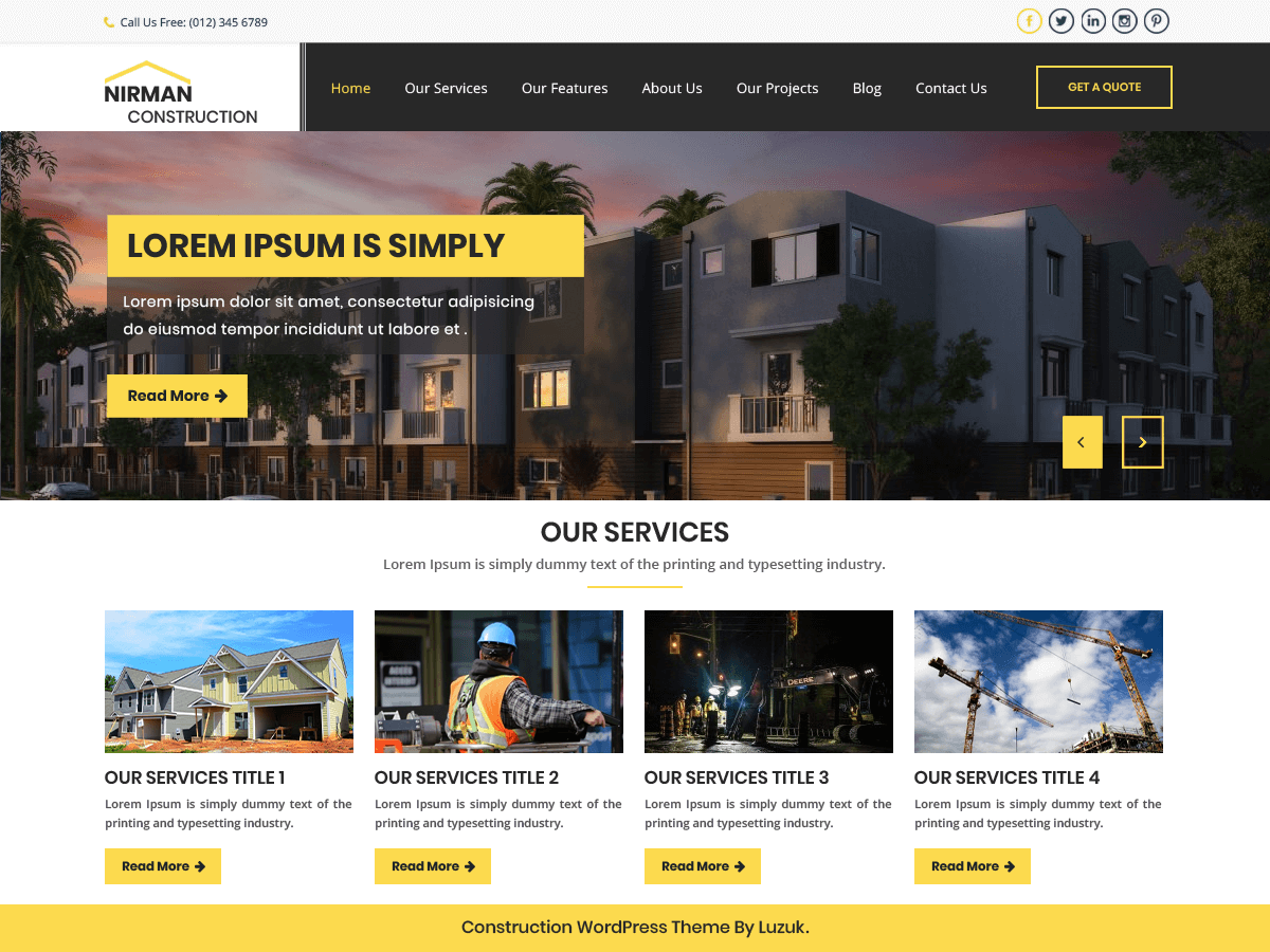 Nirman Construction theme screenshot