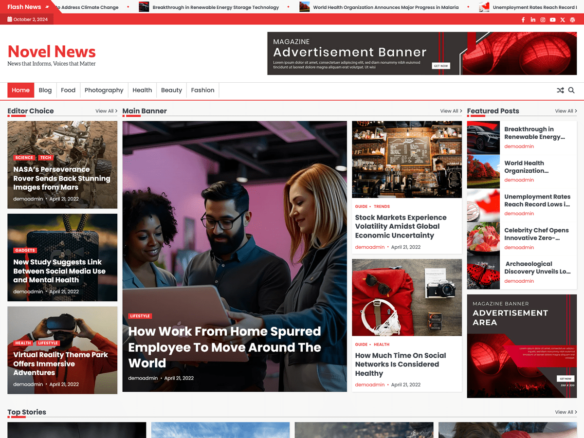 Novel News theme screenshot