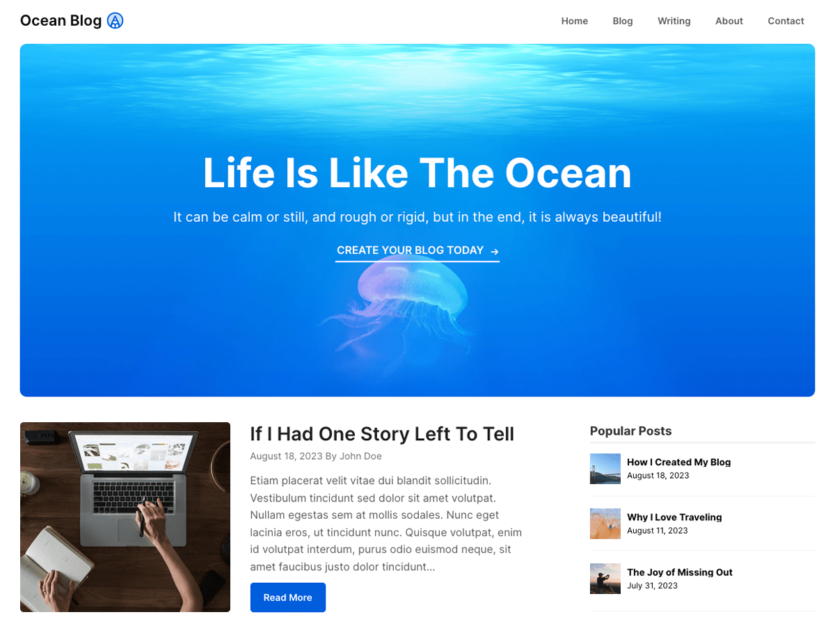 Ocean Blog theme screenshot