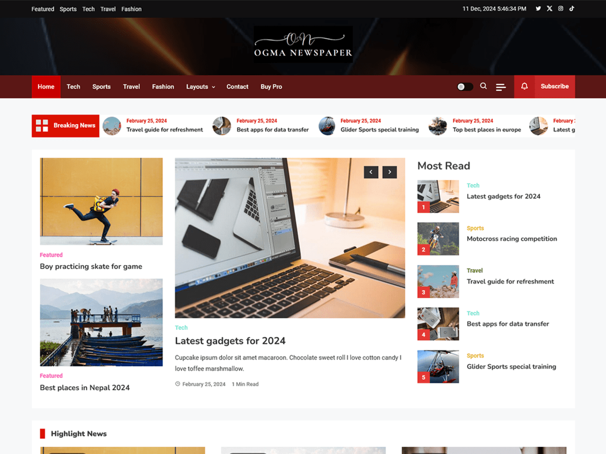 Ogma Newspaper theme screenshot