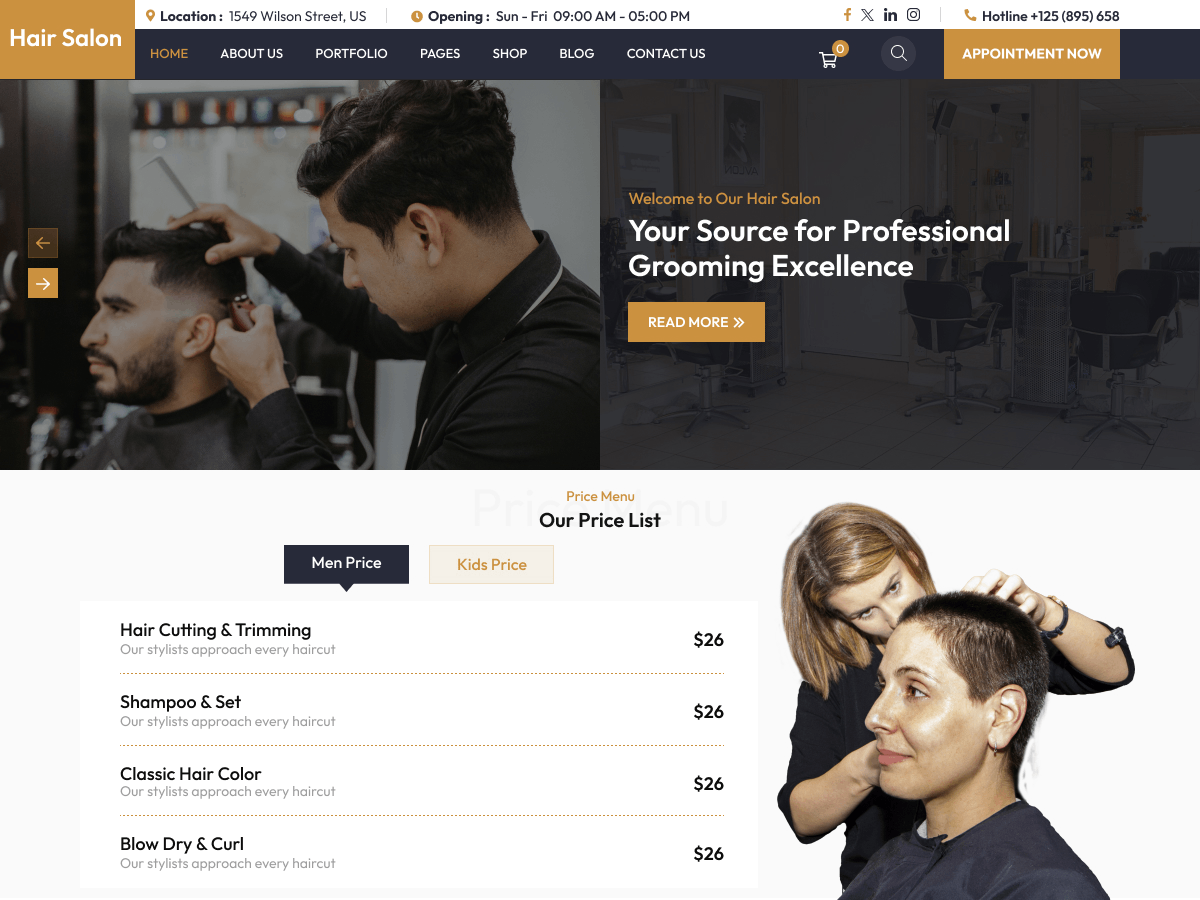 Omega Hair Salon theme screenshot