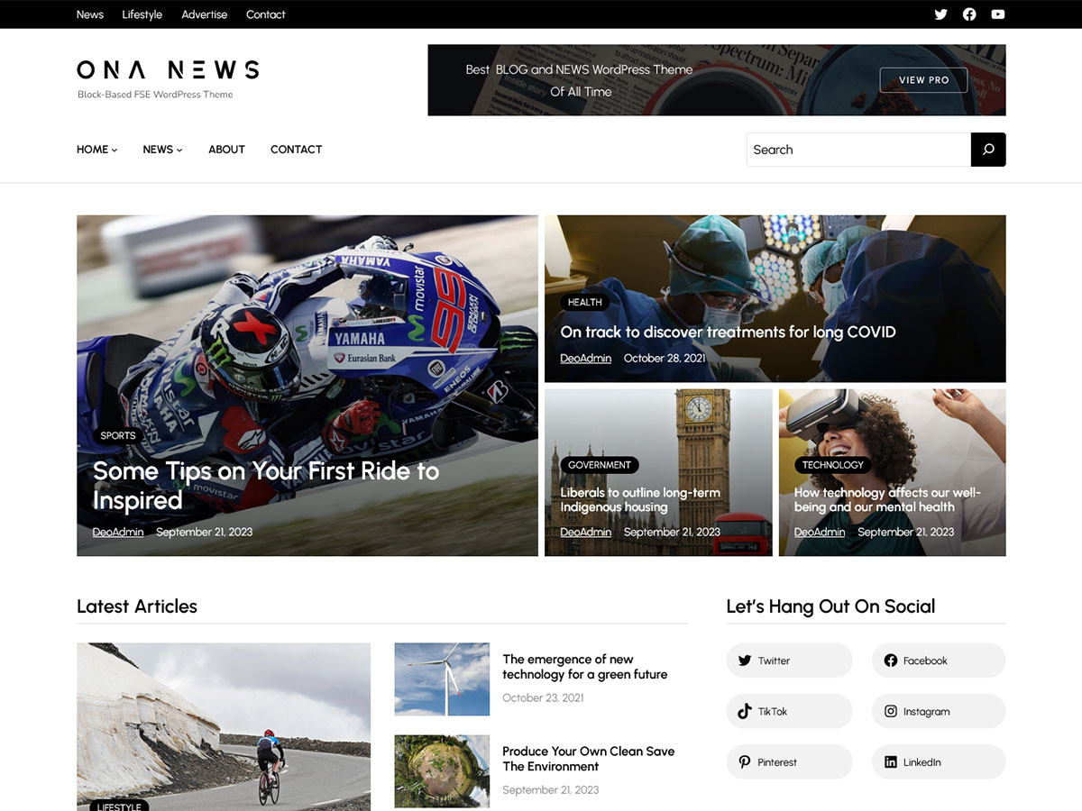 Ona News theme screenshot