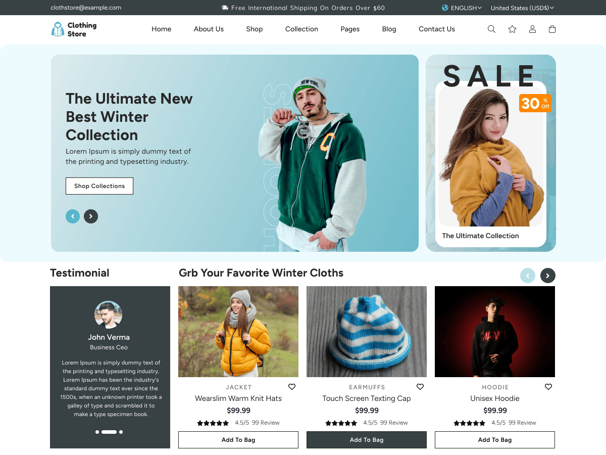 Online clothing store theme screenshot
