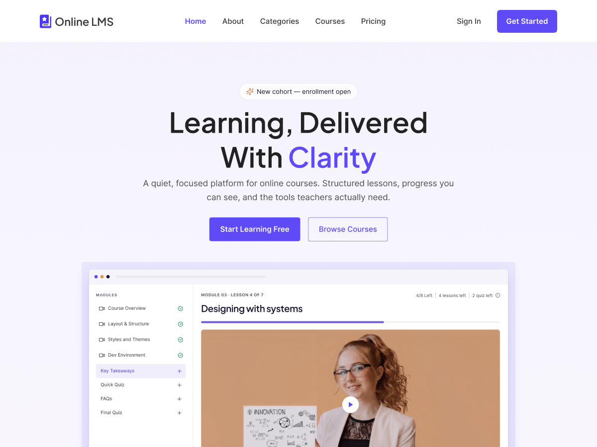 Online LMS theme screenshot