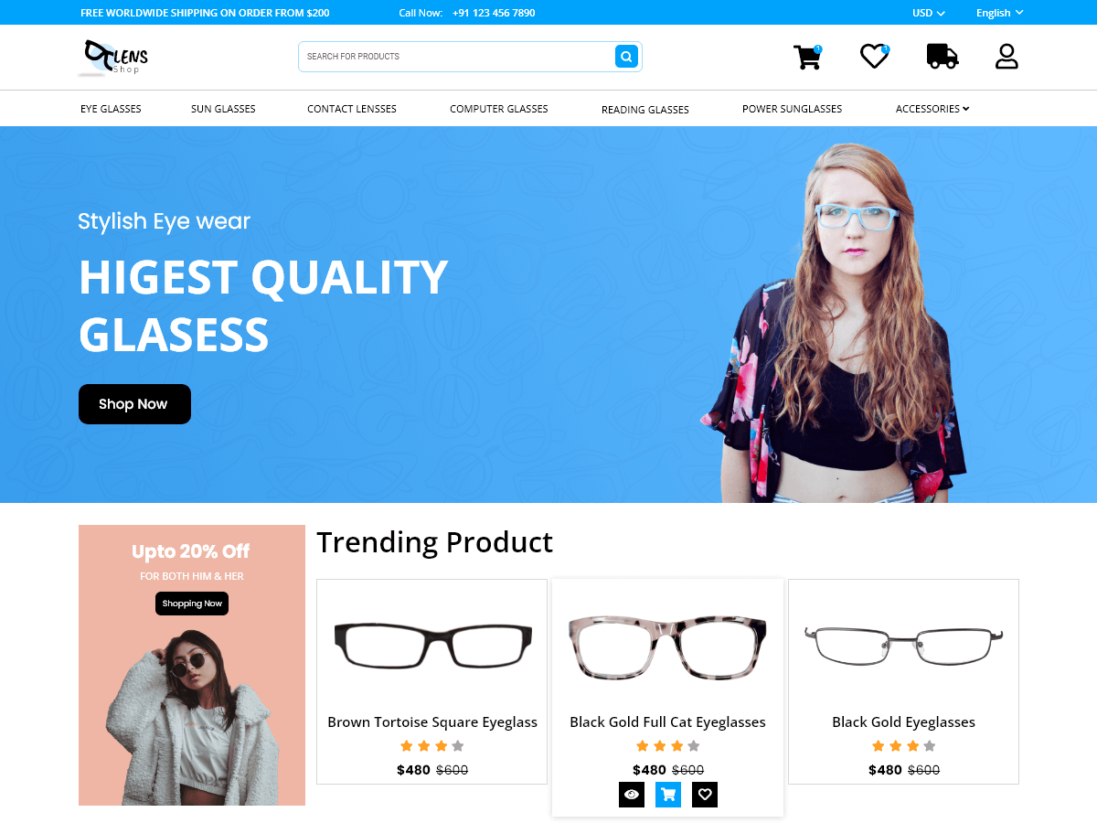 Optical Lens Shop theme screenshot