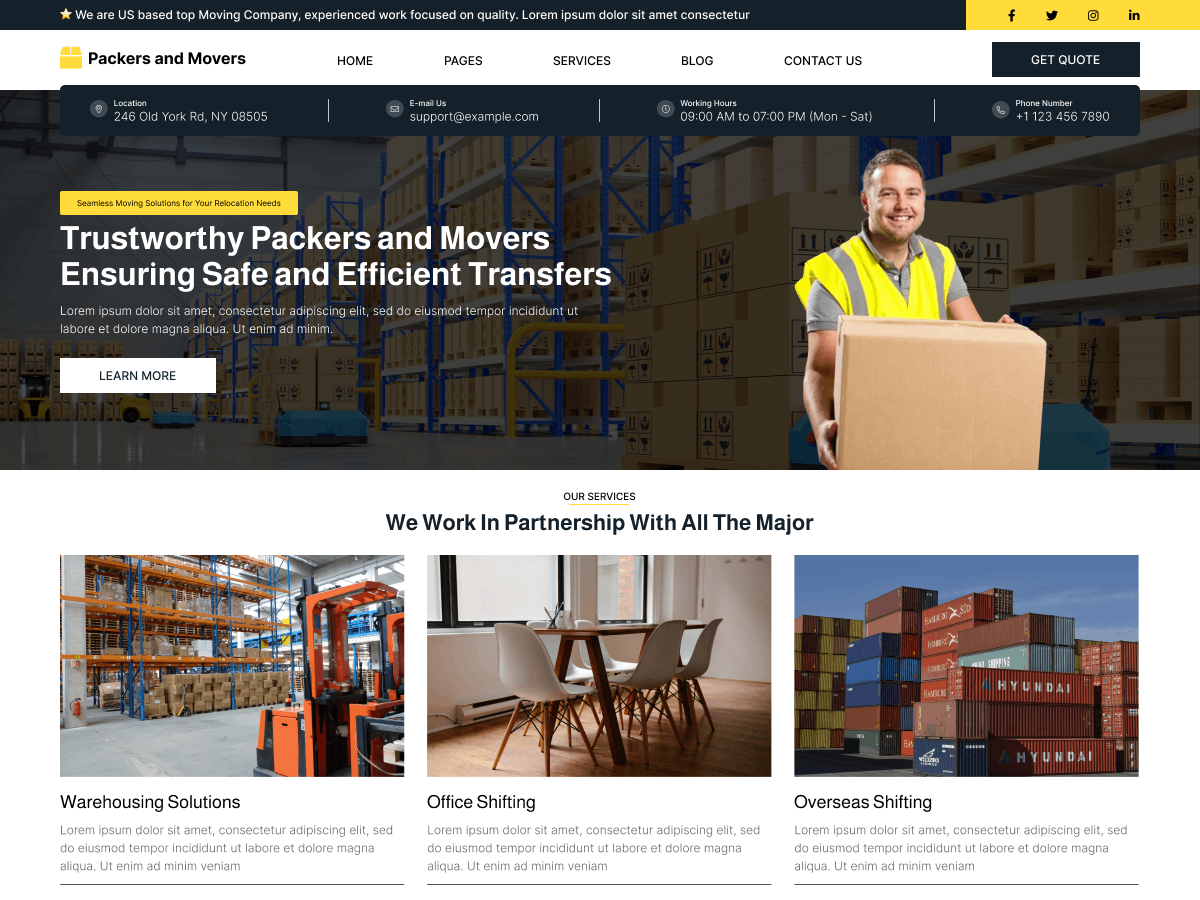 Packers Movers Company theme screenshot