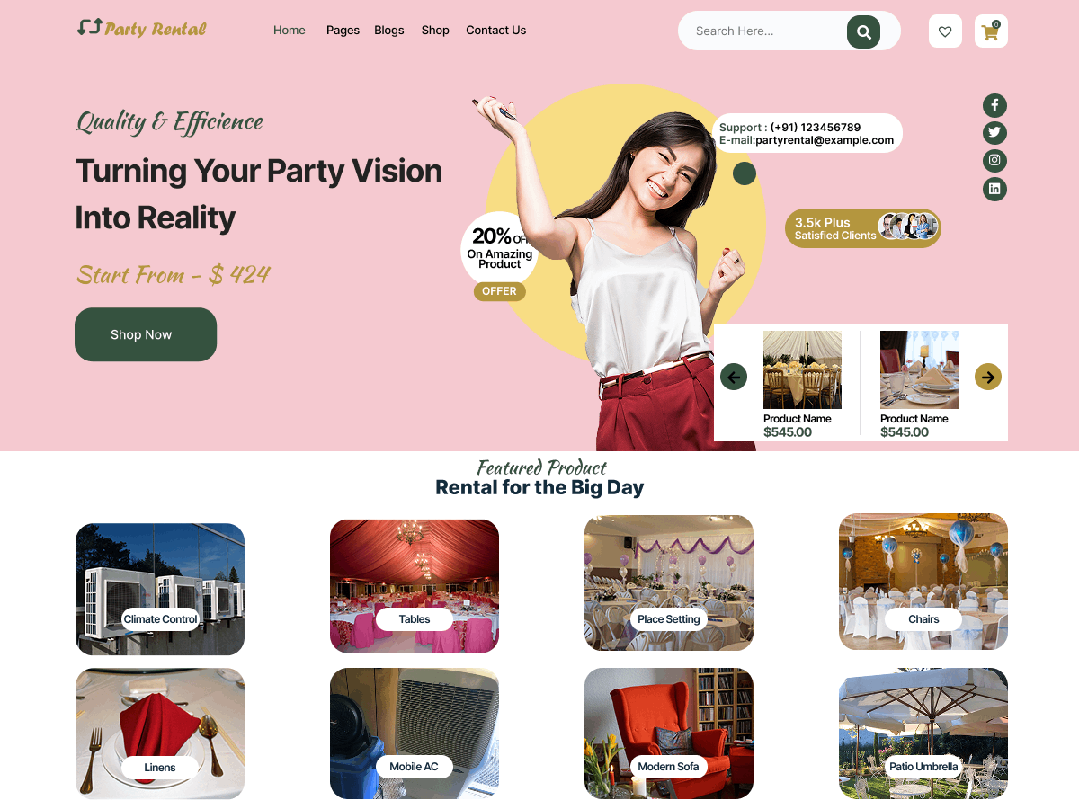 Party Rental theme screenshot