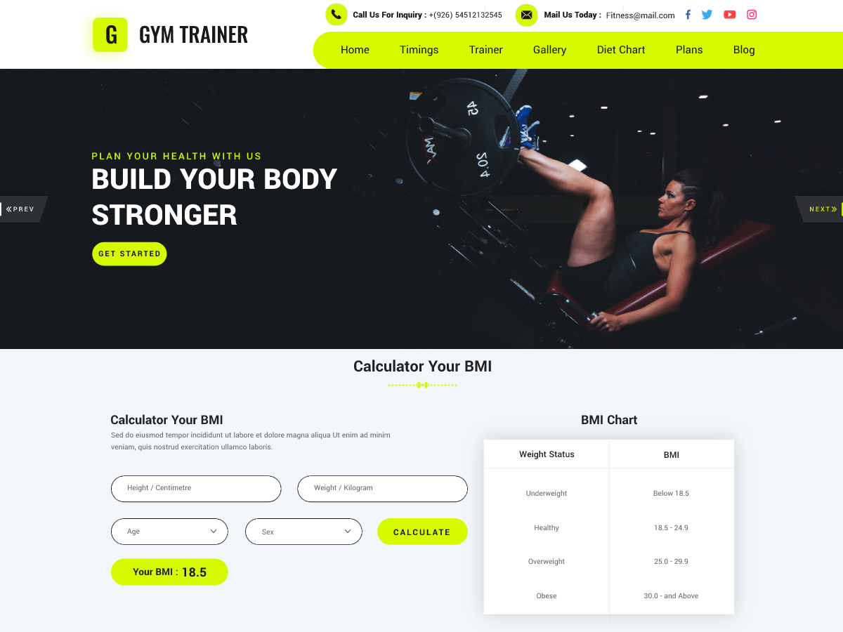 Personal Gym Trainer theme screenshot
