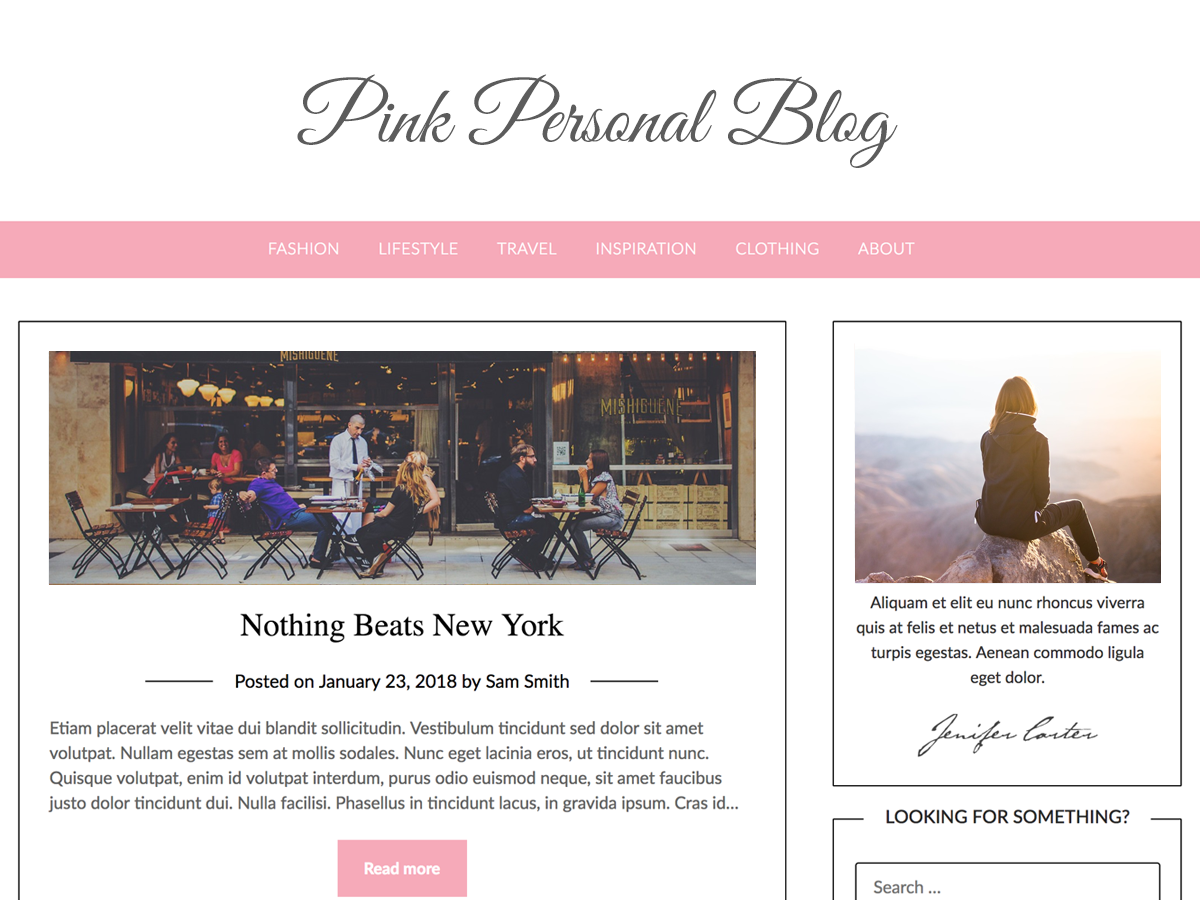 Pink Personal Blogily theme screenshot
