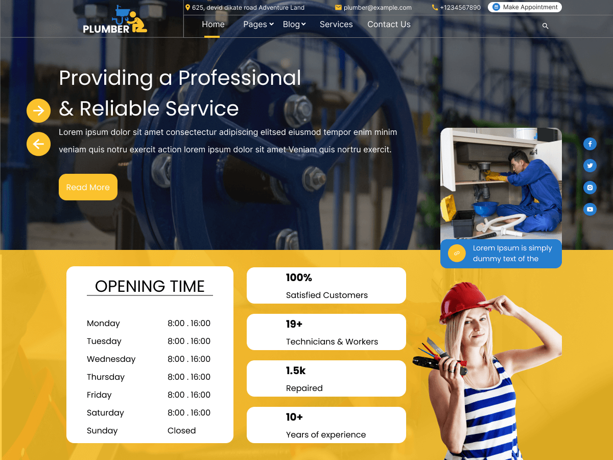 Plumber Handyman Lite theme screenshot