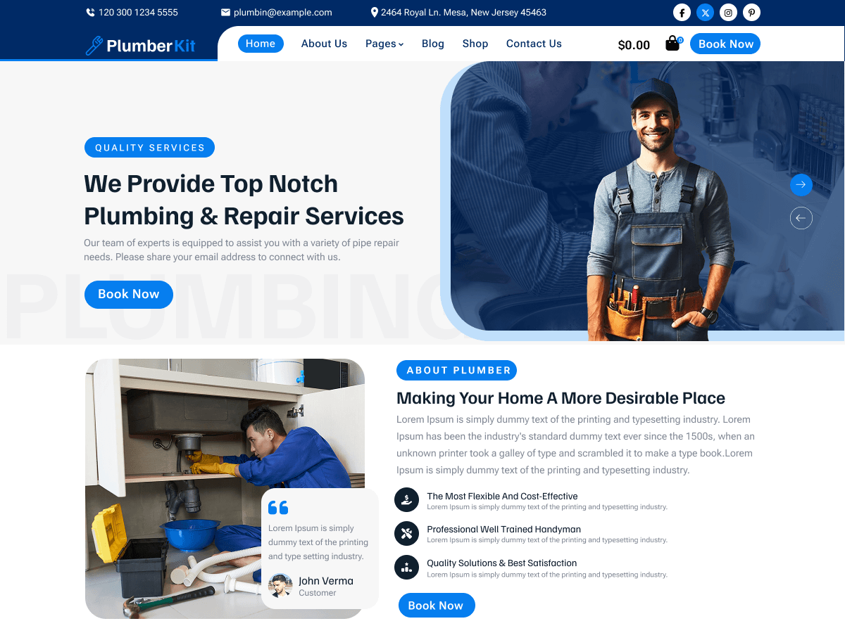 Plumbing Handyman theme screenshot