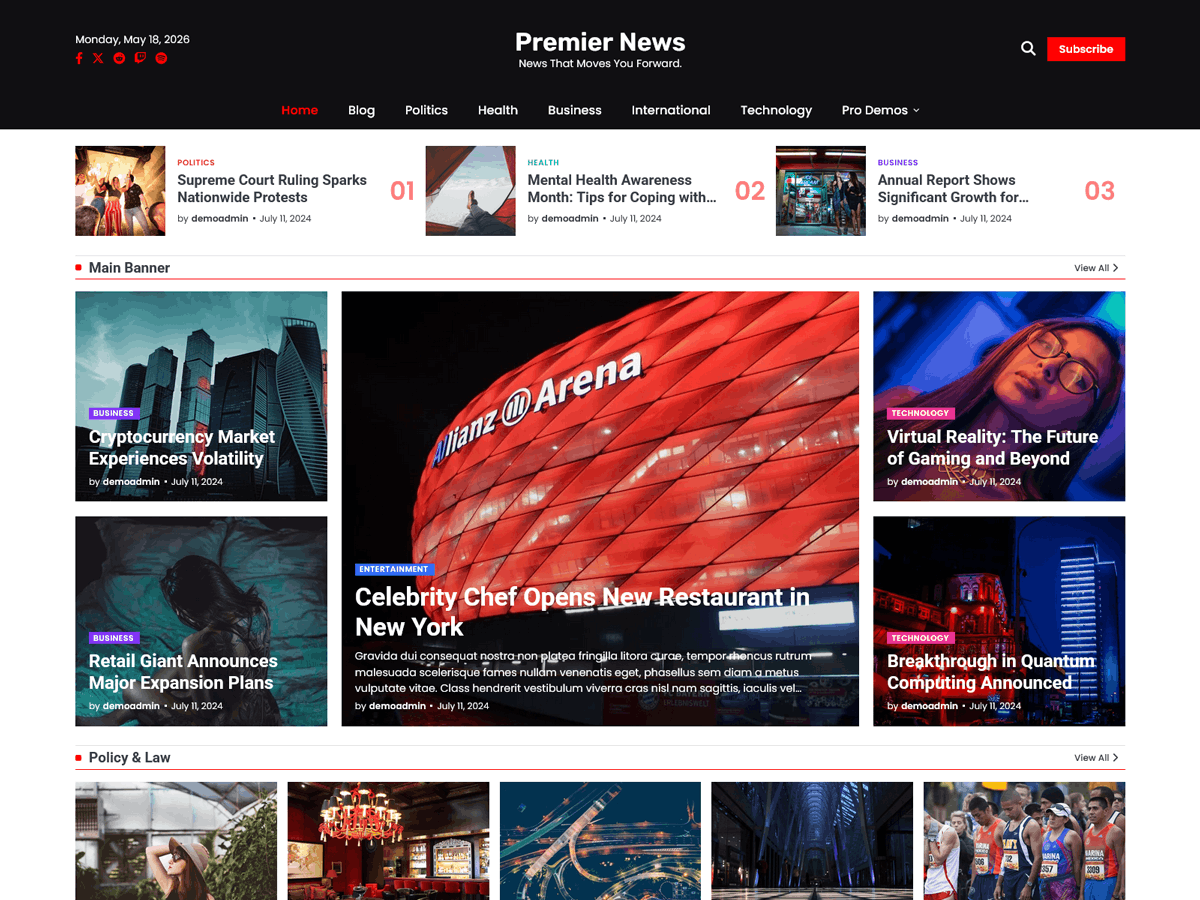 Premier News theme screenshot