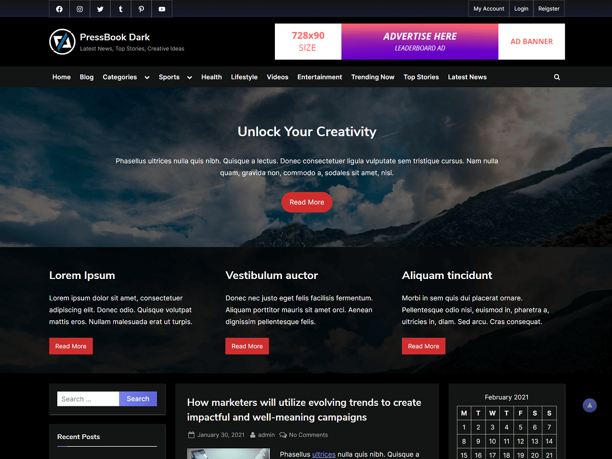 PressBook Dark theme screenshot