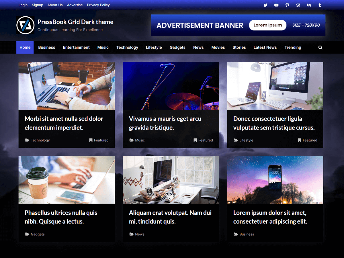 PressBook Grid Dark theme screenshot