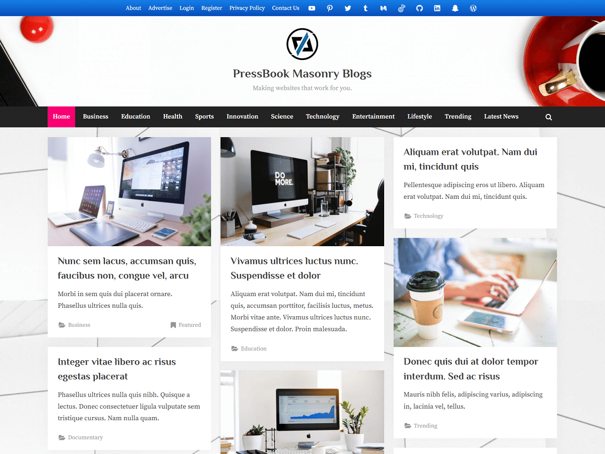 PressBook Masonry Blogs theme screenshot