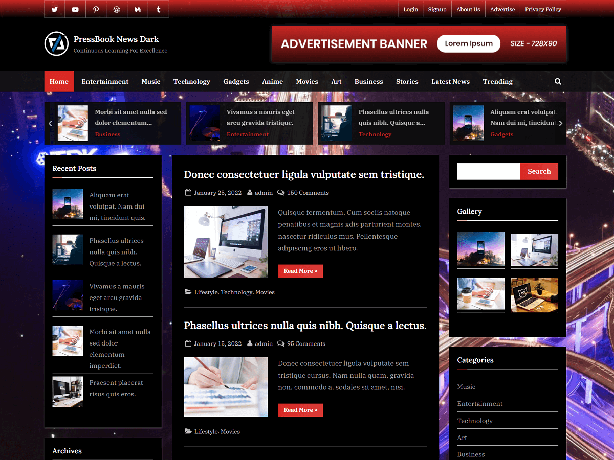 PressBook News Dark theme screenshot