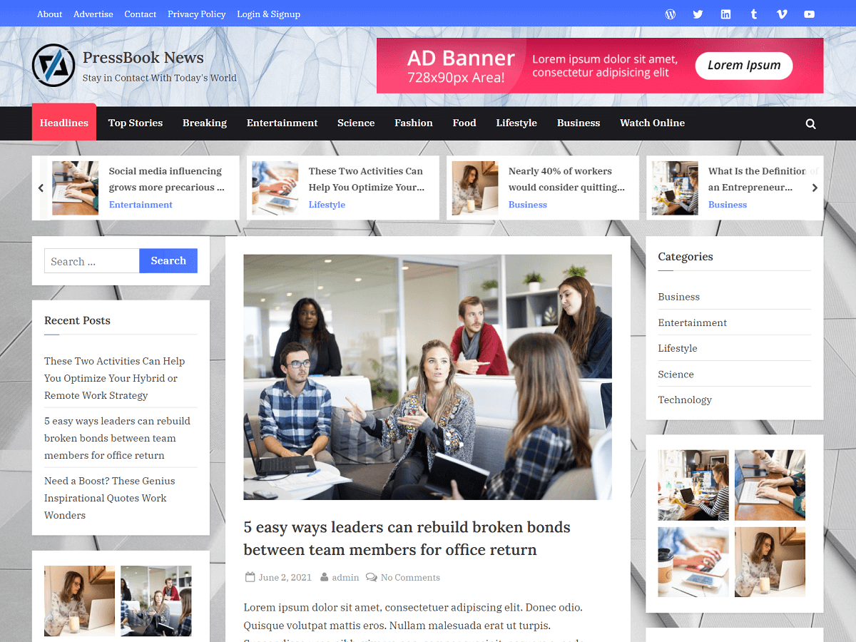 PressBook News theme screenshot