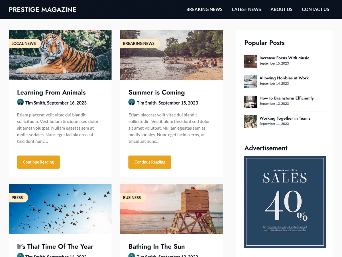 Prestige Magazine theme screenshot