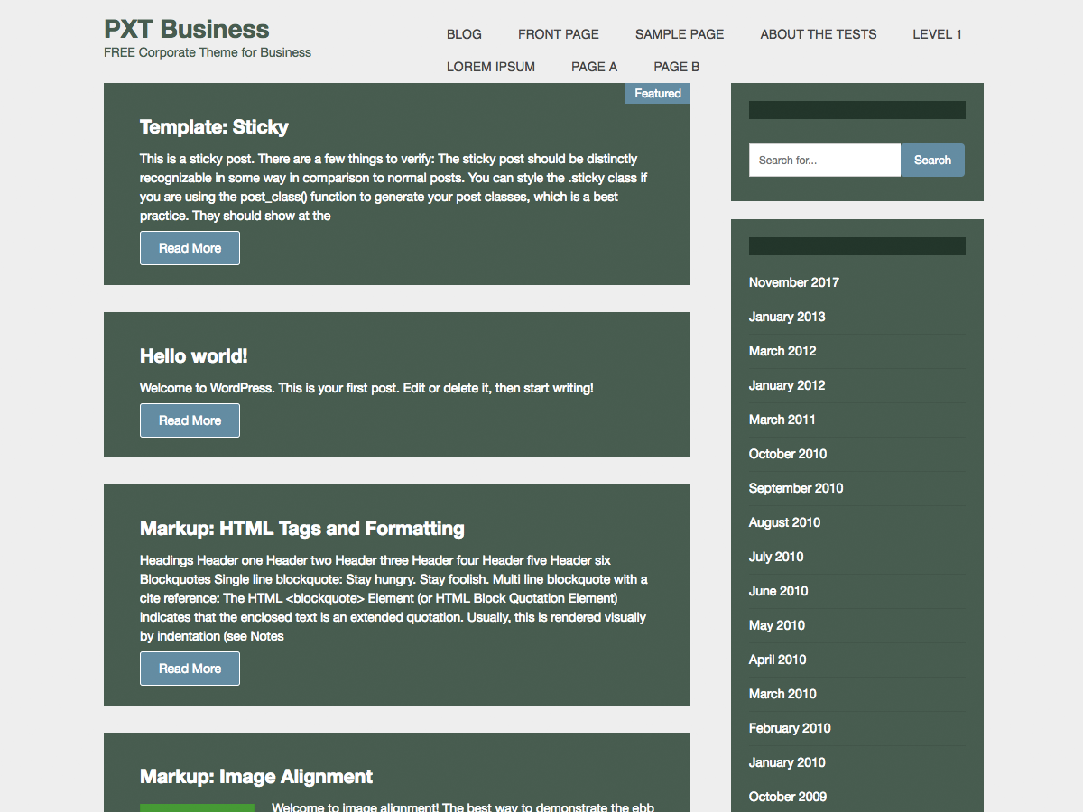 Pxt business theme screenshot