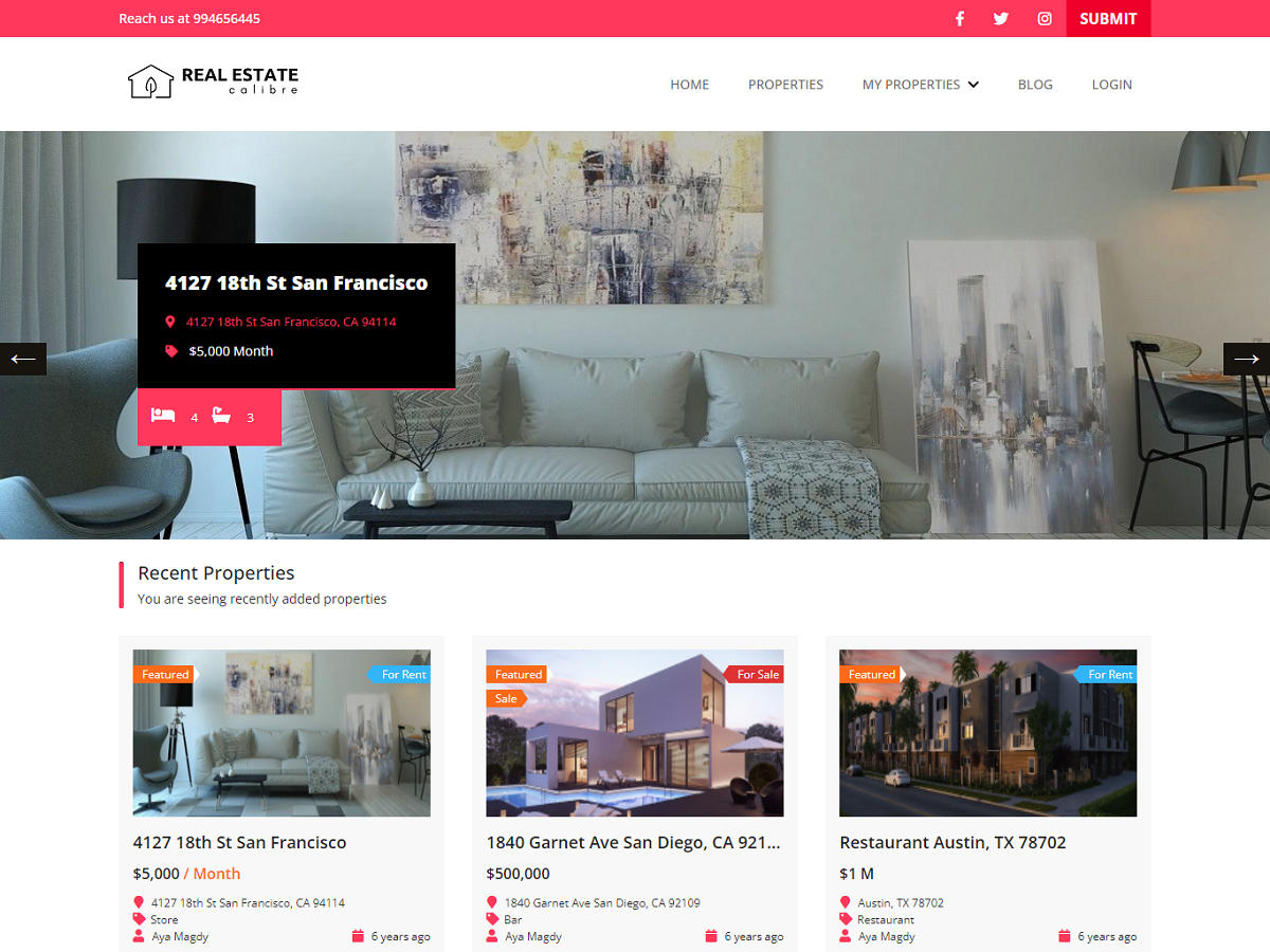 Real Estate Calibre theme screenshot