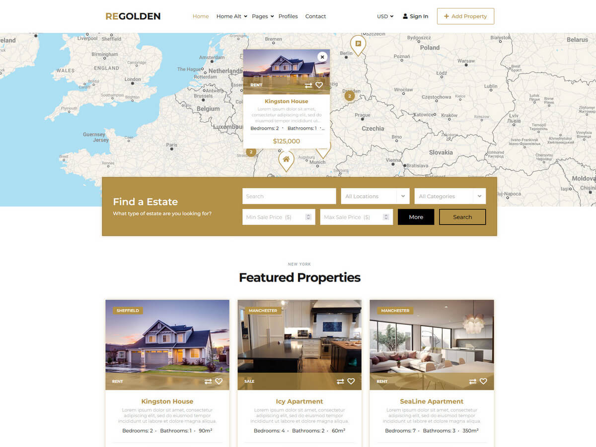 Real Estate Golden theme screenshot