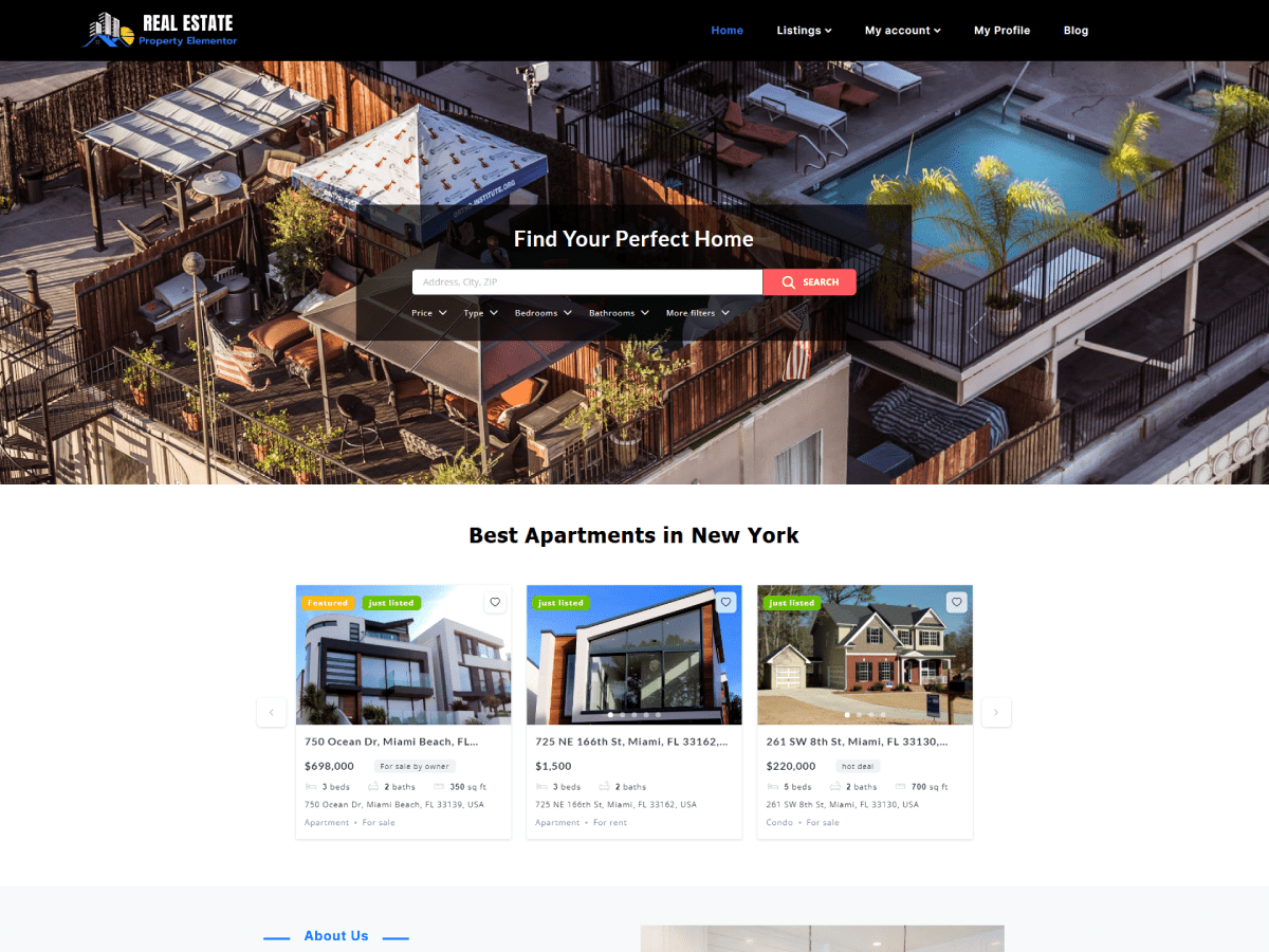 Real Estate Property Elementor theme screenshot