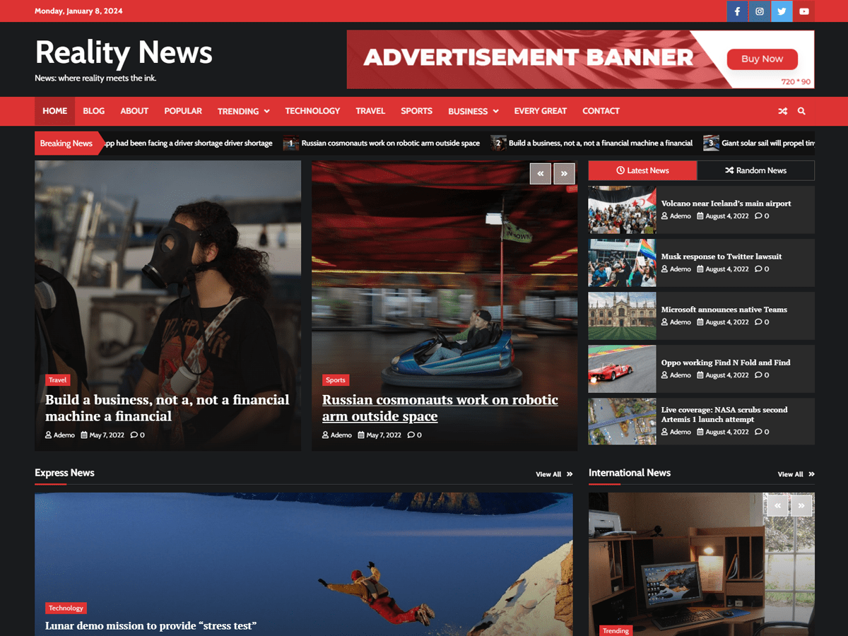 Reality News theme screenshot