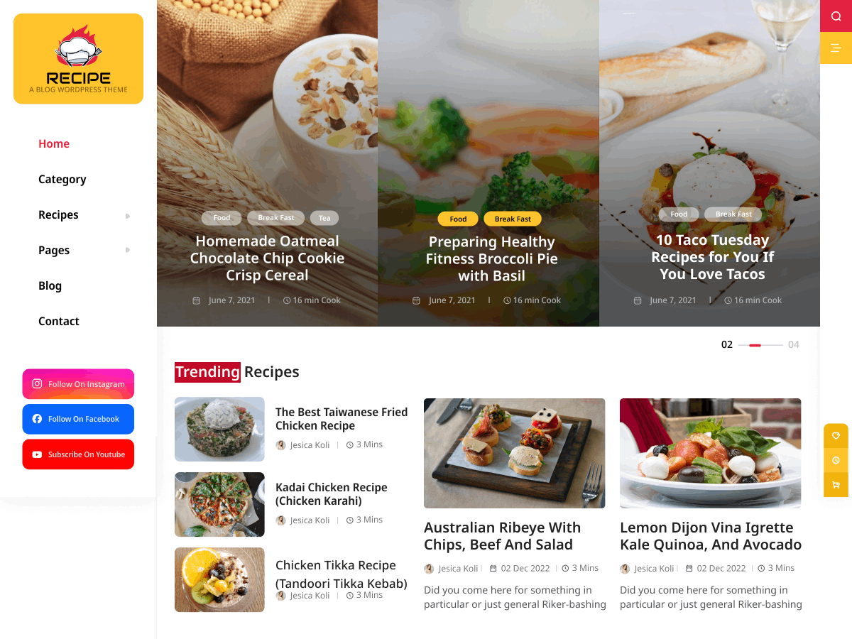Recipe Blogs theme screenshot
