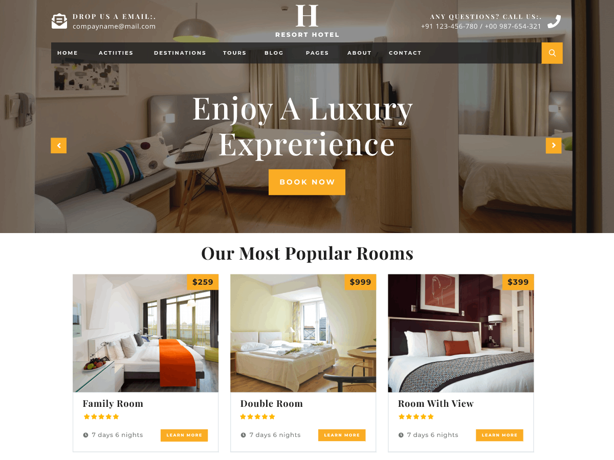 Resort Hotel Booking theme screenshot
