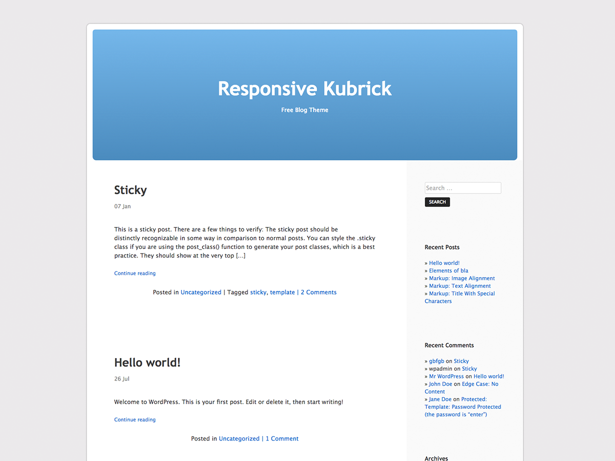 Responsive Kubrick theme screenshot