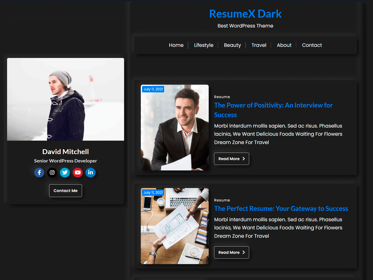 ResumeX Dark theme screenshot