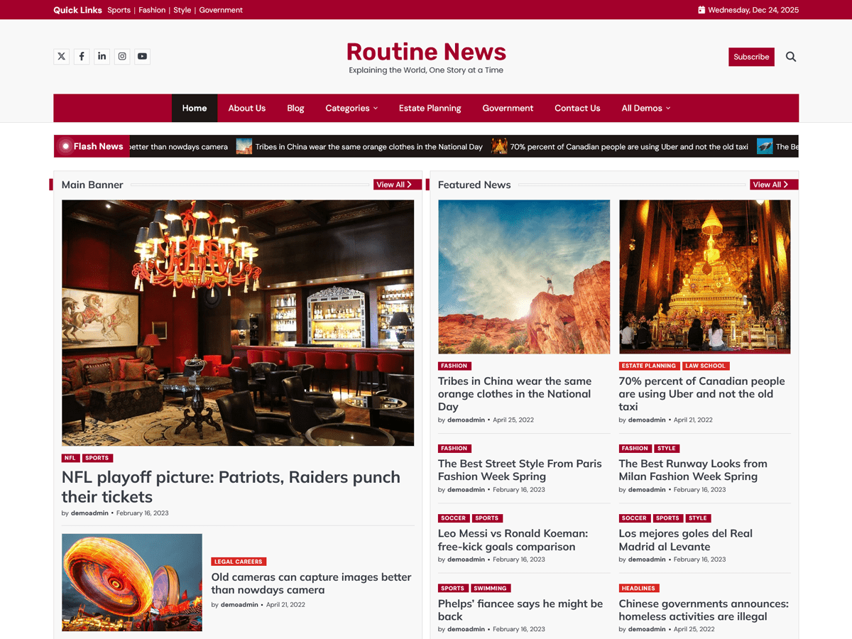 Routine News theme screenshot