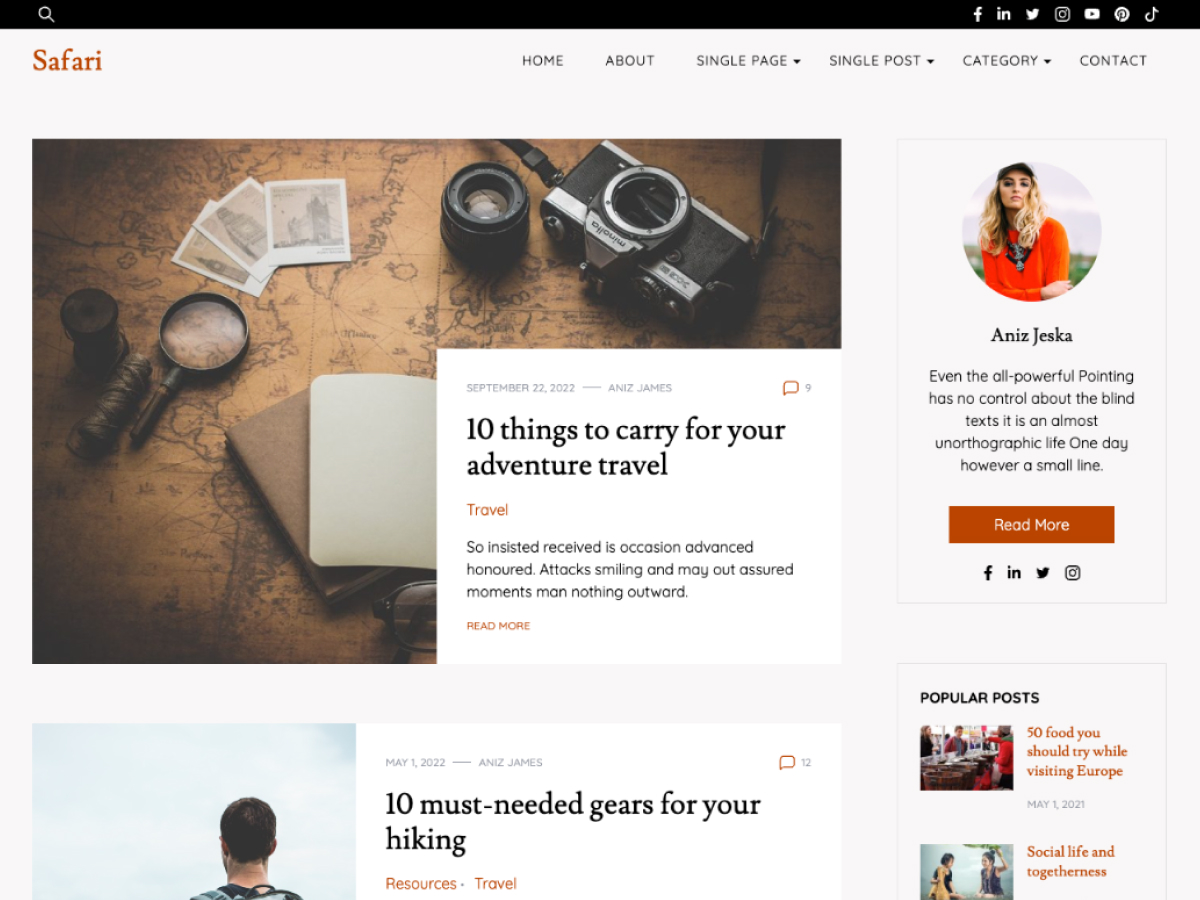 Safari Blog theme screenshot
