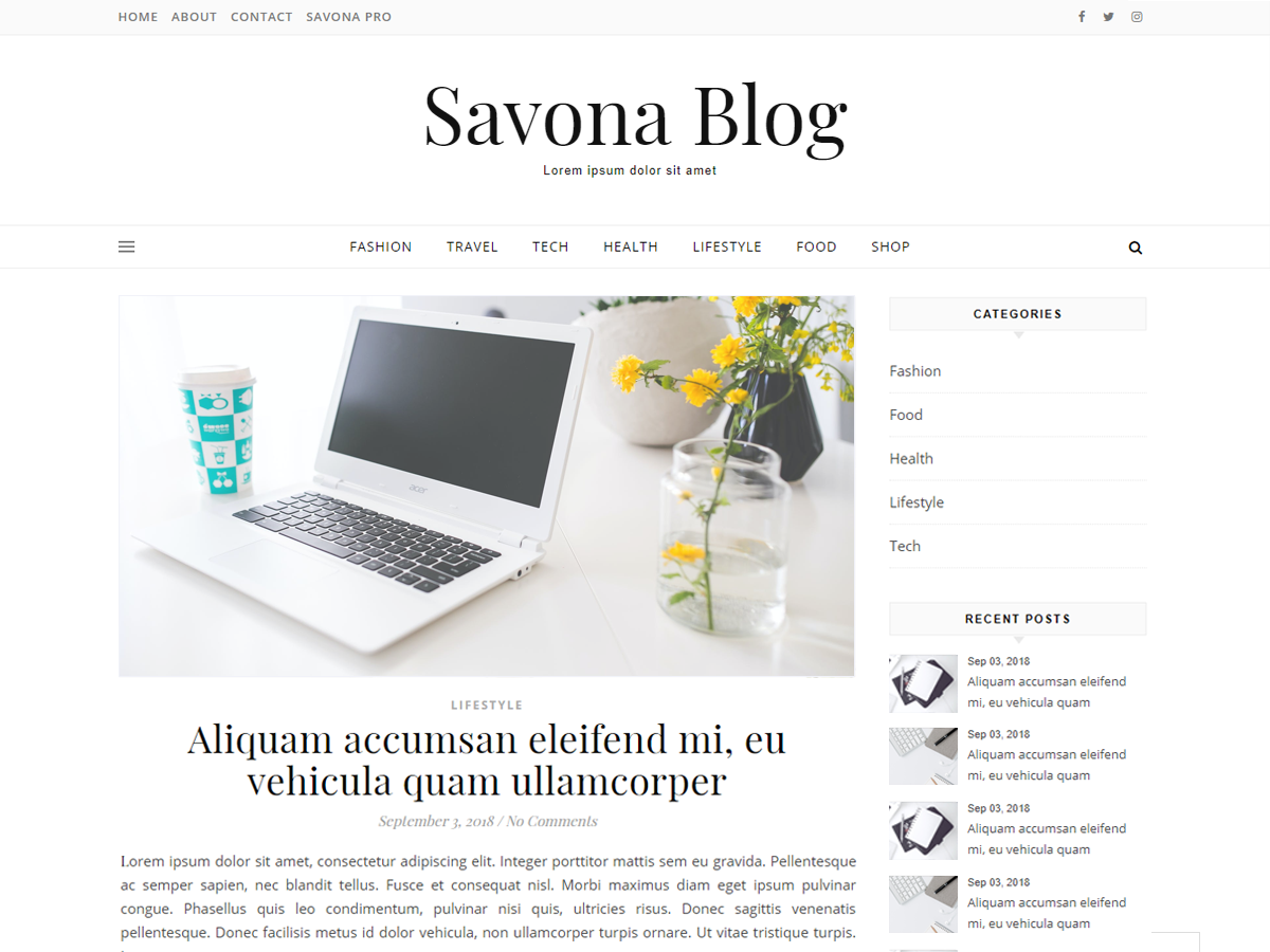 Savona Blog theme screenshot