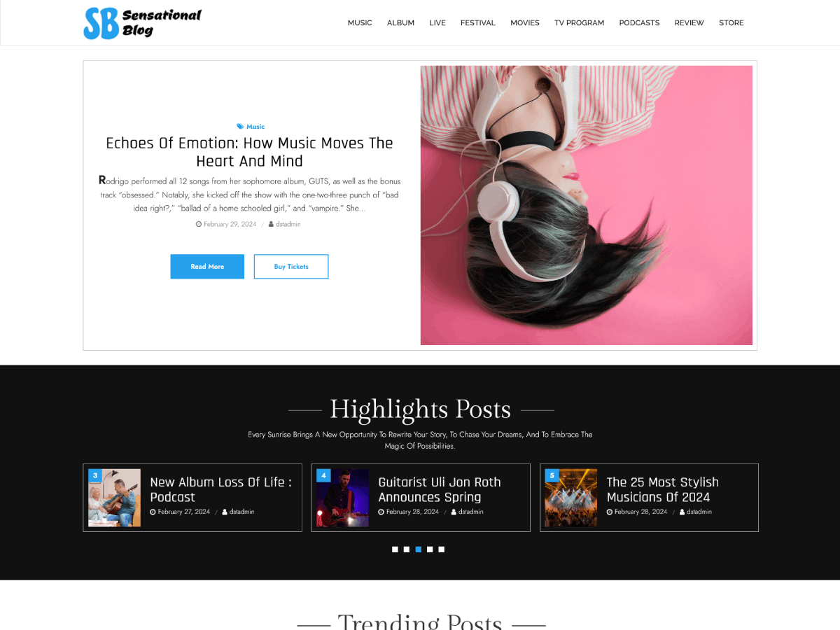 Sensational Blog theme screenshot