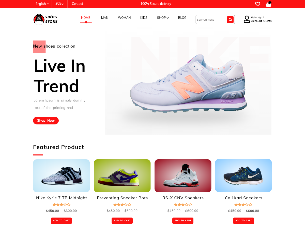 Shoes Store Elementor theme screenshot
