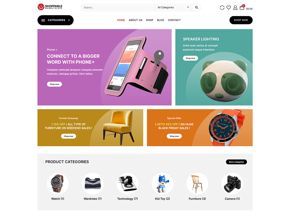 Shoppable Marketplace theme screenshot