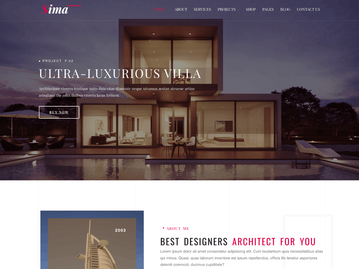 Sima Architecture Interior theme screenshot