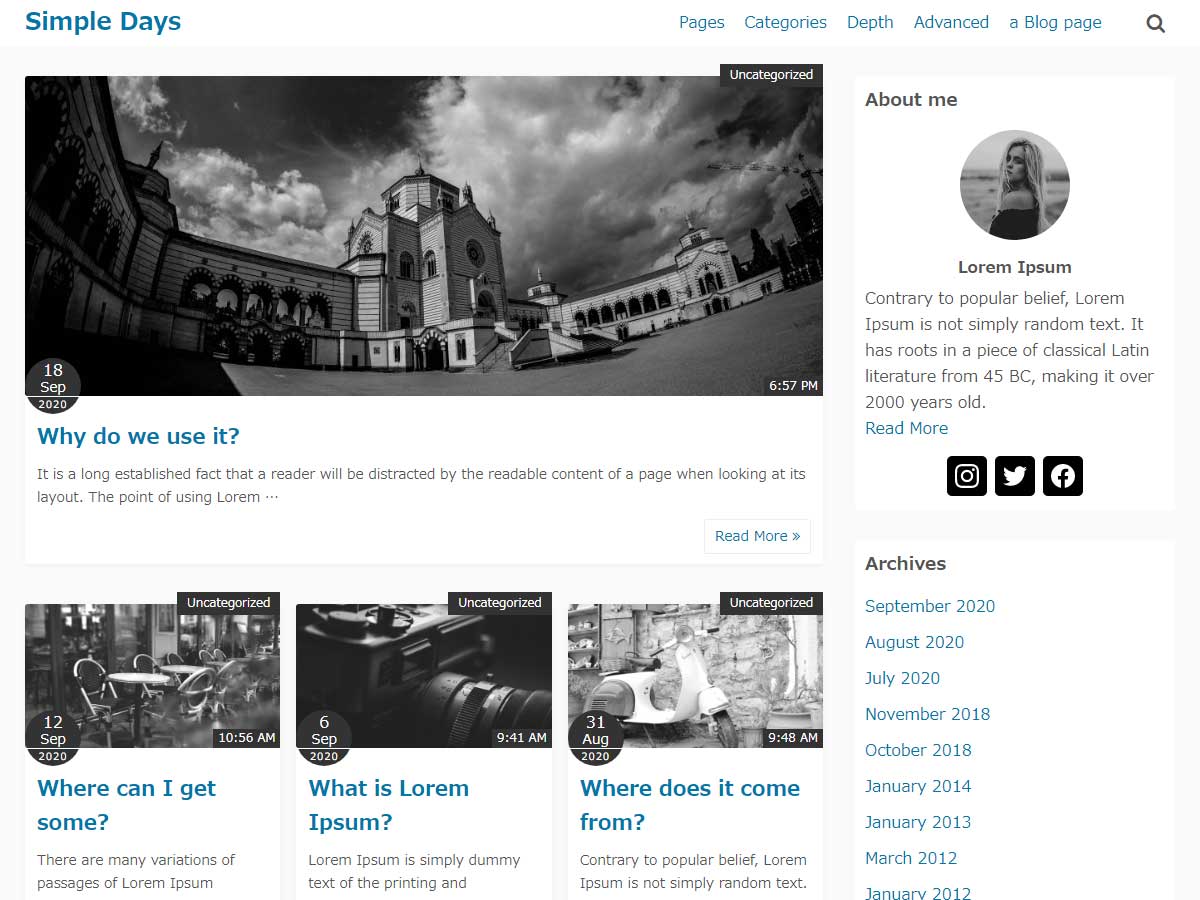 Simple Days theme screenshot